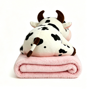 Customized Cow Plush Pillow with Attached Pink Blanket 2-in-1 Spotted Cow Stuffed Animal <b>Throw</b> Blanket Combo - Product Image 3