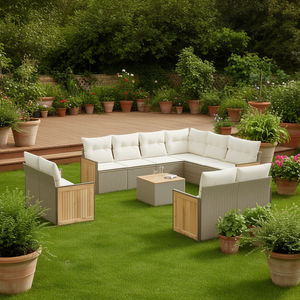 Juego de Sofás de Jardín Color Beige Crema, Muebles de Ratán para Exteriores, Cojines Impermeables, Diseño Contemporáneo - Product Image 2
