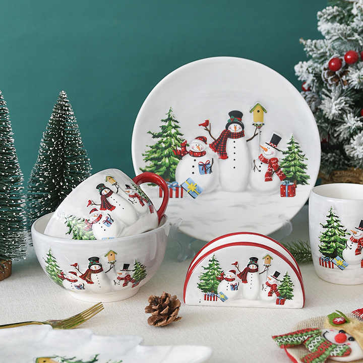 Wholesale Christmas Ceramic Tableware Dinner Plate Rice Bowl Mug Set Snack Dish Soup