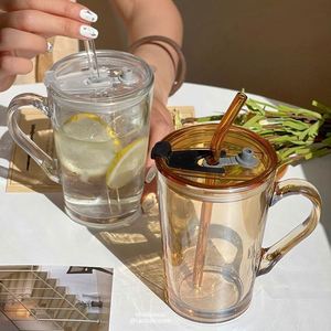 450ml Transparent Glass Tumbler with Handle Screw-On Lid Customized Color/Logo Portable <b>Large</b> Capacity Reusable Travel <b>Mug</b> - Product Image 3