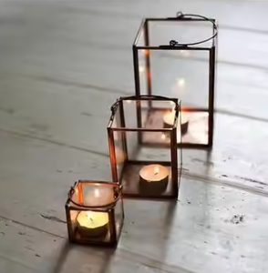 High Quality Black Iron Framed Metal <b>Lantern</b> with <b>Glass</b> Panels Modern Style Handmade Square Shape Wedding Decoration - Product Image 2