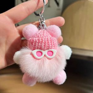 Soododo Simpatico Portachiavi a Forma di Pallina di Carbone in Pelliccia Sintetica di Coniglio Rex Fatta a Mano, Ciondolo Peluche Cartoon per Auto e Accessori per Borse - Product Image 3