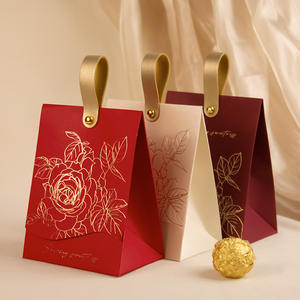 Sac en papier rectangulaire de luxe en gros avec estampage doré, pour cadeaux de mariage, bonbons, avec poignée en nœud, gaufré, pour emballage de vin, fleurs, aliments, avec logo - Product Image 1