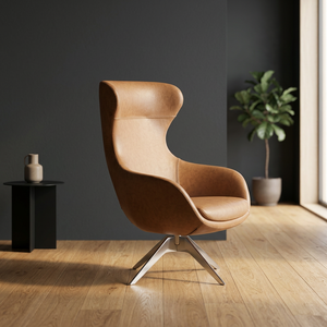 Fauteuil pivotant manuel moderne à dossier haut avec rembourrage en mousse et revêtement en tissu, pieds en métal pour salon et détente - Product Image 3