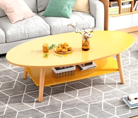 Mesa de centro vintage de cuero, ovalada, de roble claro, minimalista, de dos niveles, con estante de almacenamiento y patas de madera modernas.