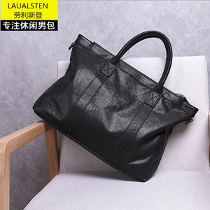 Laualsten Men's Top-grain Cowhide <b>Briefcase</b> Black Business Travel Shoulder Bag - Product Image 1