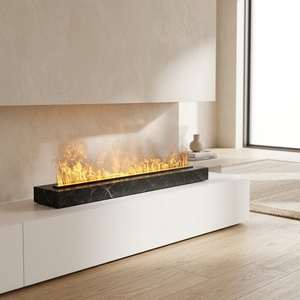 Tonya <span class=keywords><strong>Cheminée</strong></span> électrique moderne personnalisable de 1500 mm à 1800 mm, blanche, avec faux <span class=keywords><strong>marbre</strong></span> et cadre en <span class=keywords><strong>marbre</strong></span>, autoportante - Product Image 5