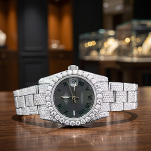 Iced Quartz <b>Watch</b> Stainless Steel Bracelet <b>Arabic</b> <b>Numeral</b> Analog Display Sapphire Crystal Push Button Hidden Clasp - Product Image 2