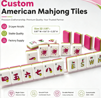 Ubin Mahjong Akrilik 3 Lapis Warna Merah Mawar Funky Trade, Ubin Merah Muda Ukiran Tangan dengan Pola Bunga, Hati, dan Cetakan Kustom