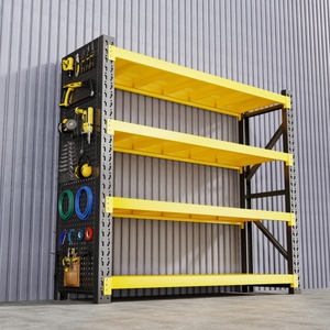 Étagère de rangement en acier entrepôt réserve supermarché ménage Orange bleu hauteur réglable étagères de rangement étagères avec panneau perforé - Product Image 3