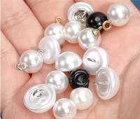 Kancing Kemeja Mutiara Hitam Putih Sederhana untuk Rajutan Cardigan Sweater DIY, Kancing Jamur Manik-Manik Resin Bulat dengan Tangkai Logam Zinc Alloy