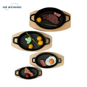 Mini padella in ghisa con vassoio in legno, piccoli piatti in ghisa per fajitas, per cucina, ristorante, barbecue, cena - Product Image 1