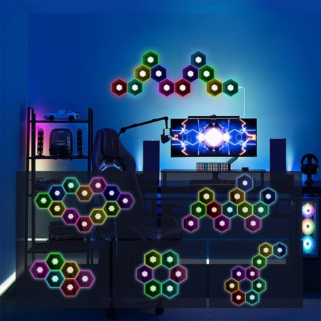 New Mille-feuille Mirror Quantum Lamp LED Hexagonal Module Smart Home Light Game Room Dance Studio Music Wall Lamp