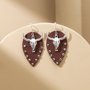 Pendientes de Cuero Sintético con Estilo Vaquero Occidental de Moda, con Incrustaciones de Diamantes Vintage, Hipoalergénicos para Mujer, UIONEN 901 - Product Image 2