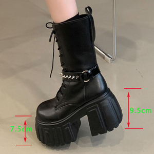 Nouvelles Bottines Femme Hiver 2025 à Talon Épais et Plateforme, Bout Rond, Rehaussantes 9,5 cm - Product Image 3