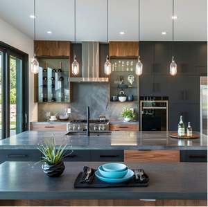 Designs d'armoires de cuisine en PVC personnalisés en usine Cuisine et autres meubles de cuisine Îlots d'armoires de cuisine modernes en bois - Product Image 2