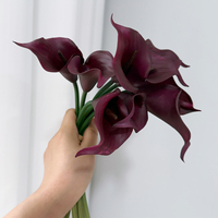 Fleur de lys artificielle réaliste en PVC de couleur rouge foncé, faite à la main, décoration de table moderne pour la maison, bouquet de mariage, Saint-Valentin
