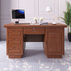 Dazhang Jiaju Solid Wood Computer Desk <b>Walnut</b> Color With <b>Drawer</b> For Home Office Study Room - Product Image 2