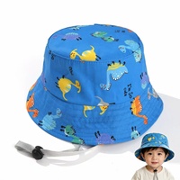 Sombrero de Pescador para Niños, Diseño de Dinosaurio de Dibujos Animados, Unisex, para Bebés, Verano, Delgado, Transpirable, de Algodón y Poliéster, con Protección Solar, para 3-8 Años
