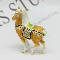 Boîte à bijoux en métal peinte à la main, figurine de cheval en émail, statues à charnières pour la décoration de la maison