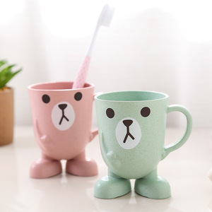 <b>Cute</b> Cartoon Toothbrush Cup With <b>Bear</b> Face Design For Kids And Adults Home Use PP Material Nordic Color Options - Product Image 3