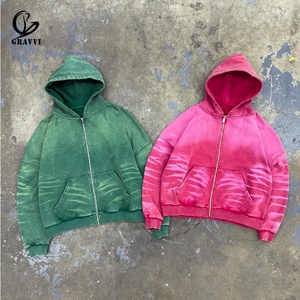 Sweat-shirt à capuche zippé vintage, coupe oversize, en molleton épais, style streetwear, avec poche kangourou, couleur unie - Product Image 3