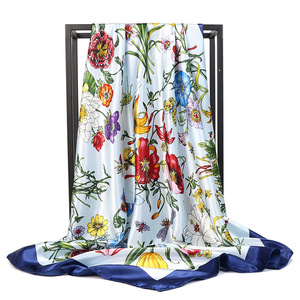 Flower Floral Digital Printed 90x90cm Polyester Satin <strong>Silk</strong> Square <strong>Scarf</strong> <strong>Women</strong> - Product Image 4