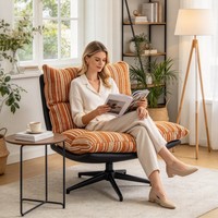 Fauteuil pivotant de salon en gros d'usine avec siège rembourré rayé personnalisé OEM pour mobilier de salon
