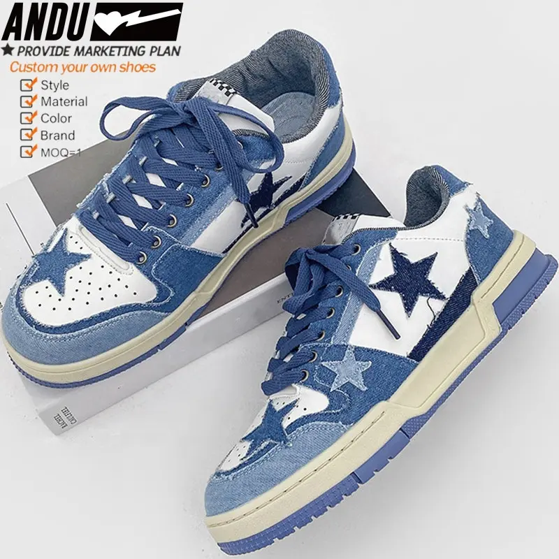 2023 Vintage Old Washed Denim Star Casual Shoes Men Sport Shoes Customize Basketball Style Shoes For Men Women