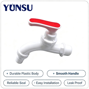 Robinet de jardin moderne en plastique durable avec poignée rouge, anti-fuite, à montage sur terrasse, installation facile pour lavabo - Product Image 1