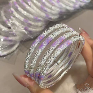 สร้อยข้อมือเคลือบสไตล์จีนลายดอกไม้สีม่วงเครื่องประดับโลหะผสมของขวัญฤดูร้อนปี 2026 - Product Image 4