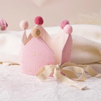 Chapeau Couronne en Tissu de Mousseline Douce pour Décoration d'Ambiance de Fête d'Anniversaire, Accessoire de Photographie pour Bébé, Broderie de Nom Personnalisée