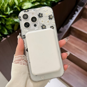 Custodia Trasparente IMD con Motivo Floreale per iPhone 16 Pro Max 15 14 13 12, Placcata, Compatibile con Ricarica Wireless, Anello Magnetico, Antiurto - Product Image 2