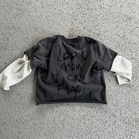 T-shirt à manches longues double couche avec logo personnalisé de broderie d'appliques vieilli Chemise thermique découpée et cousue vintage délavée à l'acide