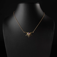 Collier en améthyste violette avec pendentif étoile et soleil, chaîne dorée, bijoux modernes et élégants pour femmes