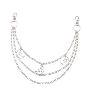 Cadena para la cintura, cadena de metal de varias capas, colgante de estrella y luna, accesorio de moda para uso diario, aleación de zinc - Product Image 5