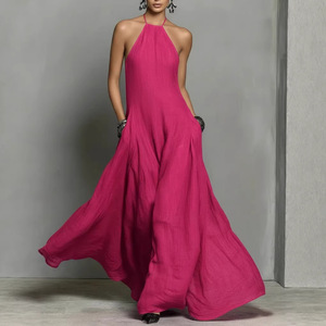 Vestido Maxi sin Mangas con Espalda Descubierta para Mujer, Tallas Grandes, Mezcla de Lino, Color Sólido, Casual, Verano, Estilo Fluido, Dropshipping Shopify - Product Image 3