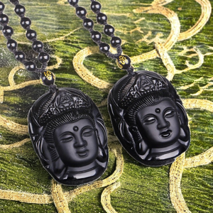 สร้อยคอหยกเจ้าแม่กวนอิมศีรษะแบบธรรมชาติสีดำแบบคลาสสิกพร้อมของขวัญ - Product Image 2