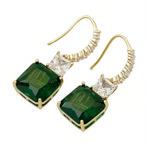 Eleganti Orecchini Pendenti con Gemma Verde, Placcati in Oro 18K, Diamante Taglio Principessa, Gioielli Geometrici da Festa per Donne - Product Image 1