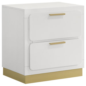 Sophia <b>White</b> 2-drawer Nightstand Modern <b>Bedside</b> Storage <b>Cabinet</b> with Gold Accents for Bedroom - Product Image 3