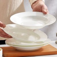 Assiette creuse ronde empilable en céramique, assiette de table peu profonde pour restaurant, hôtel, vente en gros, porcelaine fine