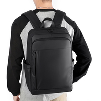 Sac à dos léger pour ordinateur portable, noir uni, en tissu Oxford imperméable, anti-rayures, forme carrée, avec plusieurs fermetures éclair frontales et coussin d'air.