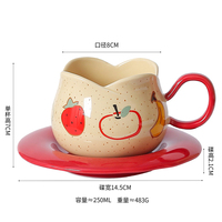 Ensemble tasse et soucoupe en céramique à motifs floraux et fruités, idéal pour la maison et les couples, pour la vaisselle quotidienne