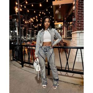 Conjunto <span class=keywords><strong>de</strong></span> <span class=keywords><strong>Chaqueta</strong></span> y Pantalones <span class=keywords><strong>de</strong></span> Mezclilla para Mujer, Primavera 2026, Estilo Casual Chic, Talla Grande, Alternativa al <span class=keywords><strong>Mono</strong></span> <span class=keywords><strong>de</strong></span> Pierna Ancha <span class=keywords><strong>con</strong></span> Bolsillos - Product Image 6