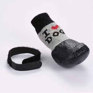 Chaussettes imperméables tricotées antidérapantes pour chiens, motif lettres, 4 pièces, protection des pattes avec sangles réglables, vente en gros - Product Image 3