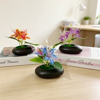 Model Baru Tiga Bunga Phalaenopsis Pot Bonsai Kecil Dekorasi Meja Ruang Tamu Rumah Bunga Plastik Buatan