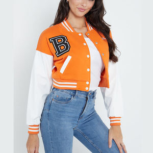 Veste universitaire d'hiver pour femmes manches en cuir véritable broderie de chenille personnalisée vestes en polaire de Style universitaire Letterman - Product Image 1