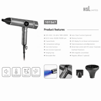 Sèche-cheveux professionnel BLDC 2000W, ionique, écran LED, 3 vitesses, 4 températures, capteur NTC, concentrateur magnétique, OEM ODM
