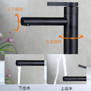 Grifo de lavabo de un solo orificio, de acero inoxidable, con válvula de cerámica, montado en el encimera, con una sola manija, para agua fría y caliente. - Product Image 2