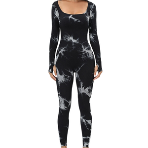 <span class=keywords><strong>Combinaison</strong></span> une pièce côtelée à manches longues tie-dye sans coutures, disponible en plusieurs couleurs – idéale pour le sport, le fitness et le yoga - Product Image 1